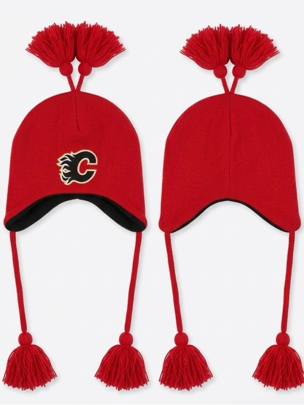 Calgary Flames Kids Red Tassel Earflap Hat